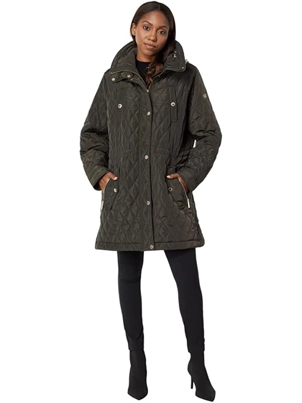Michael Kors Women Quilted Hooded Jacket Outerwear dark moss size Large